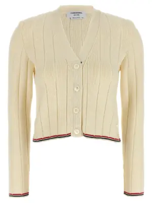 'Ladder Full Needle Rib Stitch' cardigan THOM BROWNE White