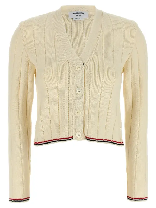 'Ladder Full Needle Rib Stitch' cardigan THOM BROWNE White