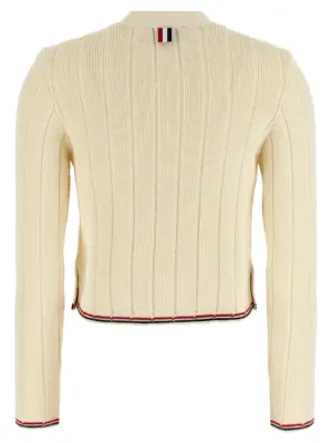 'Ladder Full Needle Rib Stitch' cardigan FKC663AY1024100 THOM BROWNE White