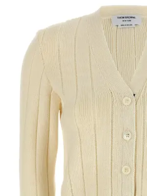 'Ladder Full Needle Rib Stitch' cardigan Woman THOM BROWNE White