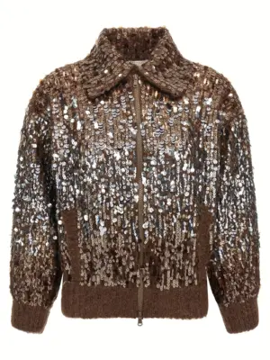 'Dazzling Dégradé Embroidery' cardigan BRUNELLO CUCINELLI Brown