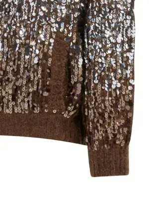 'Dazzling Dégradé Embroidery' cardigan 81% mohair wool 11% polyamide 8% wool BRUNELLO CUCINELLI Brown