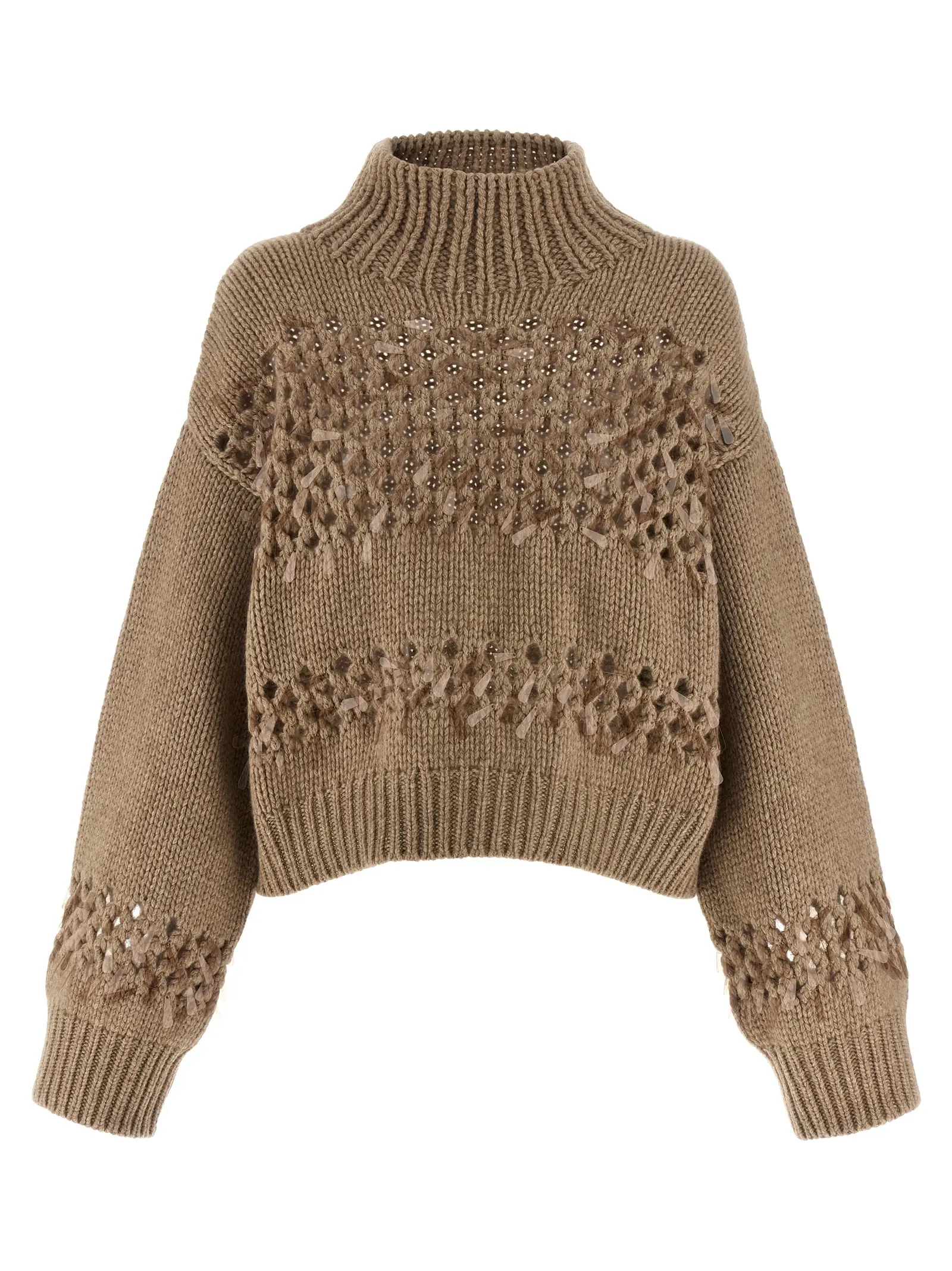 Светр Drop sequin Brunello Cucinelli Бежевий 1 Drop sequin sweater BRUNELLO CUCINELLI Beige