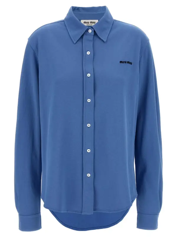 Piqué cotton shirt MIU MIU Light Blue
