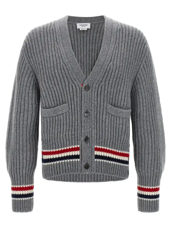 RWB tape cardigan THOM BROWNE Gray