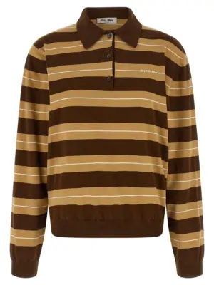 Striped knitted polo shirt MIU MIU Multicolor