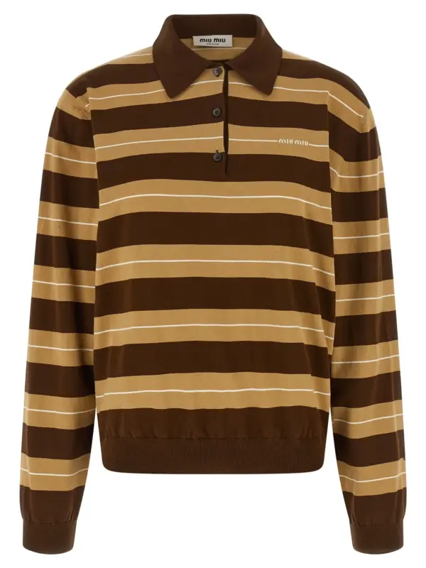 Striped knitted polo shirt MIU MIU Multicolor