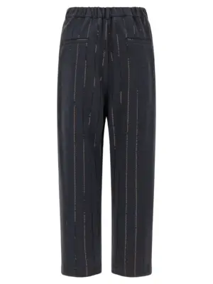 'Dazzling Chalk Stripe Embroidery' joggers MN05NSO899C7186 BRUNELLO CUCINELLI Gray