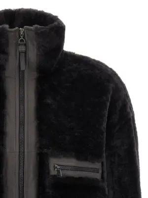 'Shiny Zipper Pull' shearling jacket Woman BRUNELLO CUCINELLI Gray