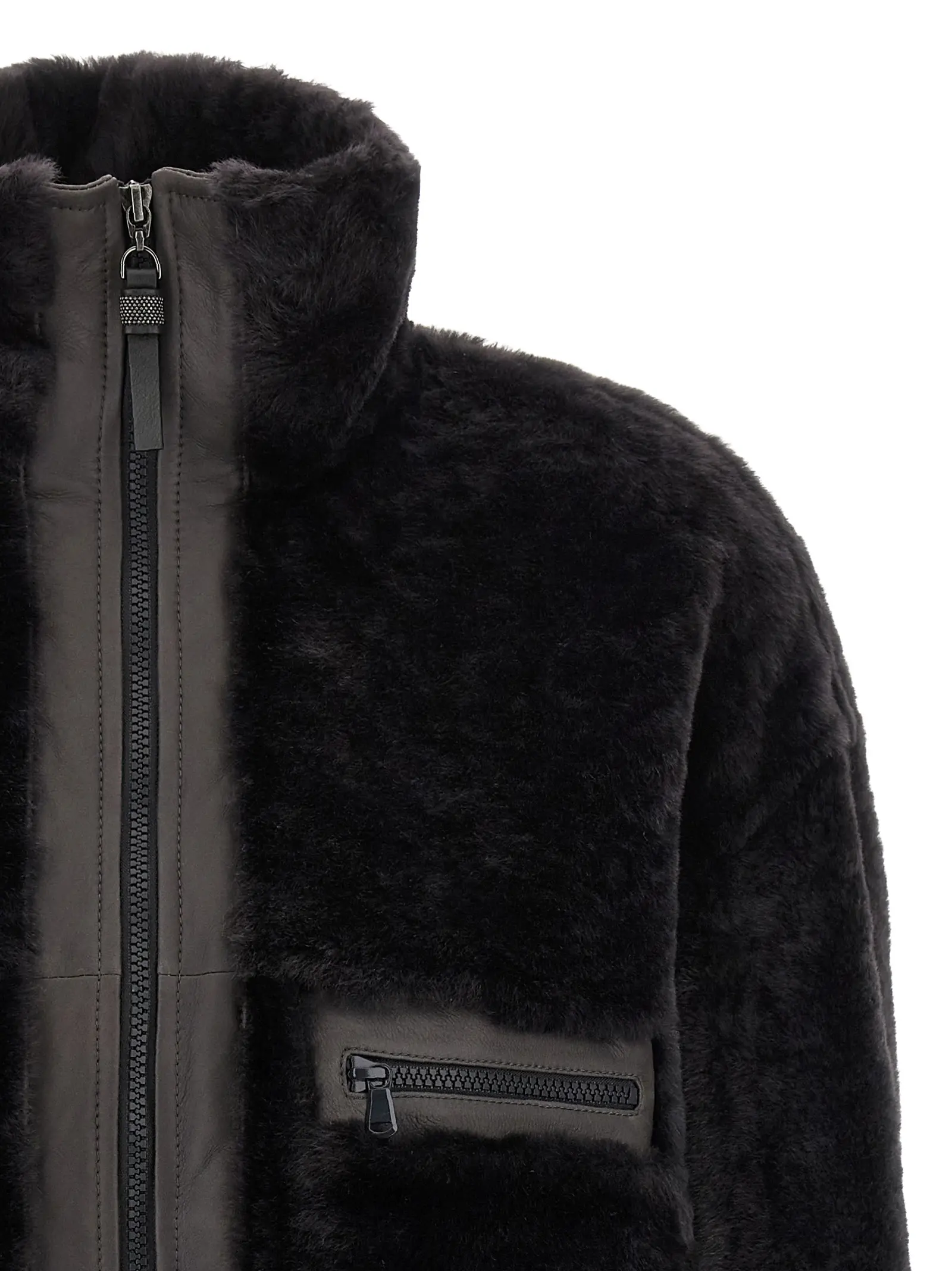 Куртка з овчини Shiny Zipper Pull Brunello Cucinelli Сіра 3 'Shiny Zipper Pull' shearling jacket Woman BRUNELLO CUCINELLI Gray