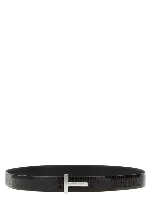 Reversible crocodile leather belt TOM FORD Brown