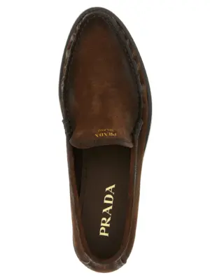 Suede loafers 100% calfskin leather (Bos Taurus) PRADA Brown