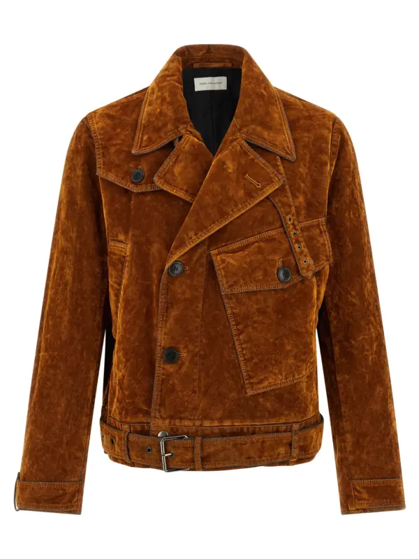 Velvet biker jacket DRIES VAN NOTEN Brown