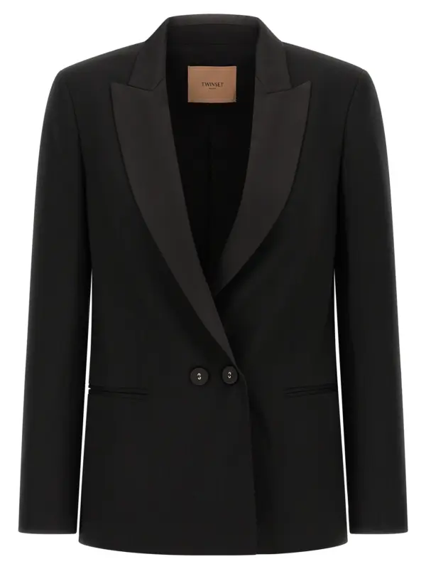 Satin lapel blazer TWIN SET Black