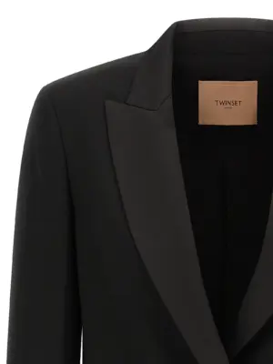 Satin lapel blazer Woman TWIN SET Black