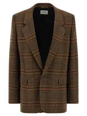 Prince of Wales Wool blazer SAINT LAURENT Brown