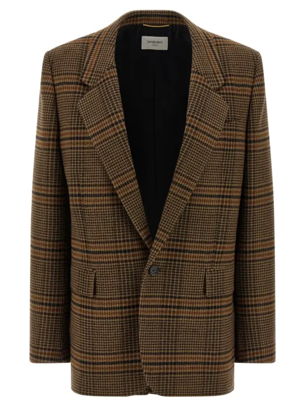 Prince of Wales Wool blazer SAINT LAURENT Brown