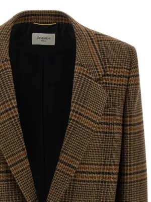 Prince of Wales Wool blazer Woman SAINT LAURENT Brown