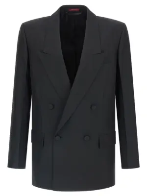 Double-breasted technical Panama blazer GUCCI Black