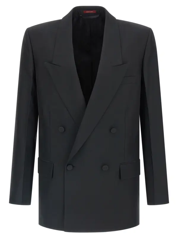 Double-breasted technical Panama blazer GUCCI Black