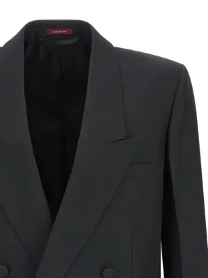 Double-breasted technical Panama blazer Man GUCCI Black