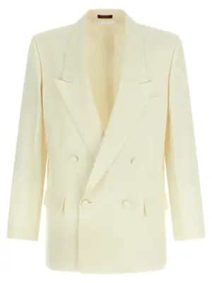 Double-breasted technical Panama blazer GUCCI White