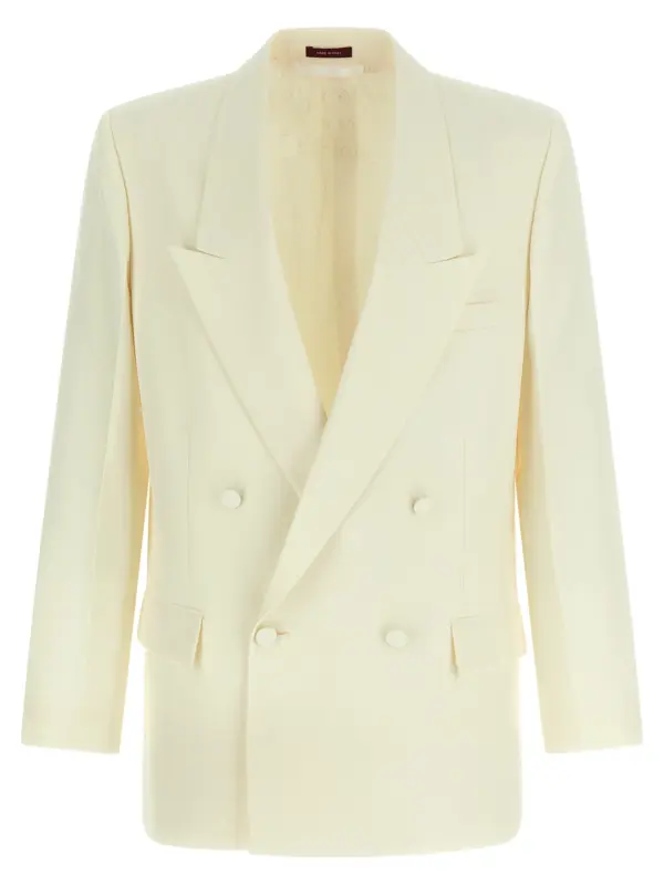Double-breasted technical Panama blazer GUCCI White