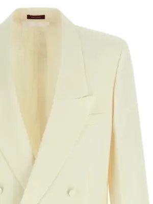 Double-breasted technical Panama blazer Man GUCCI White