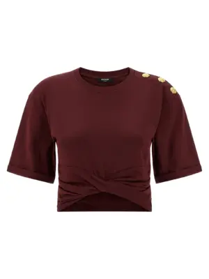 Knotted crop t-shirt BALMAIN Bordeaux