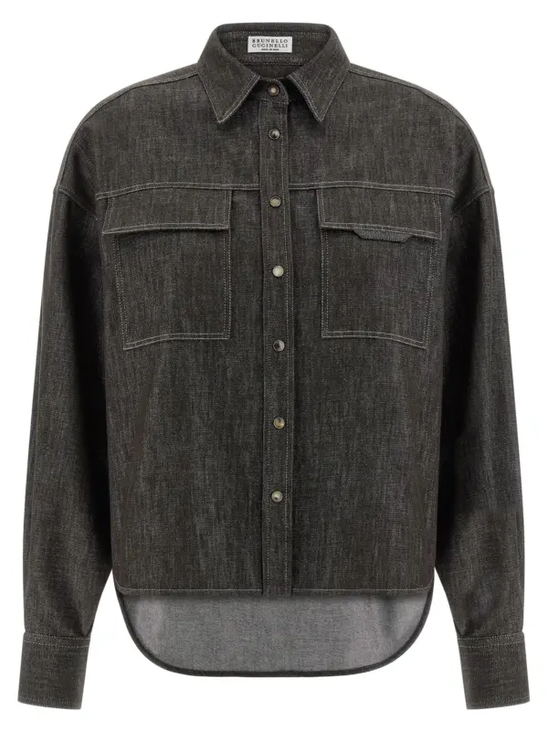 Lamé denim shirt BRUNELLO CUCINELLI Brown