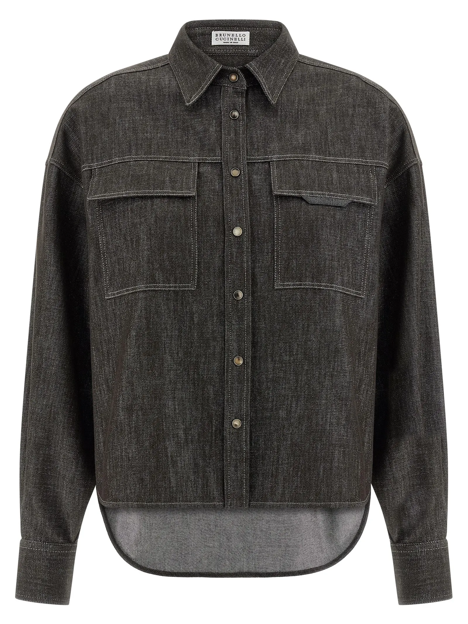 Сорочка джинсова Lamé denim Brunello Cucinelli Коричнева 1 Lamé denim shirt BRUNELLO CUCINELLI Brown