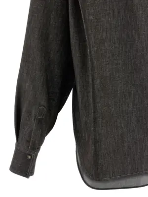 Lamé denim shirt 60% cotton 33% viscose 5% polyester 2% polyamide BRUNELLO CUCINELLI Brown