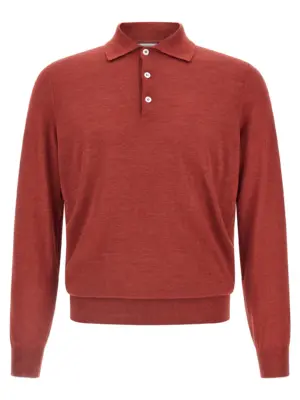 Shaved knit polo shirt BRUNELLO CUCINELLI Red