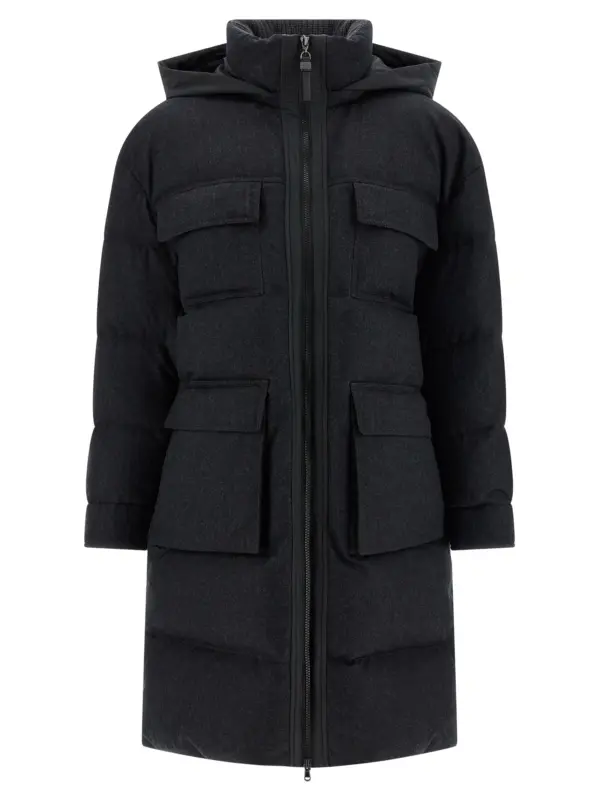 'Shiny Zipper Pull' long down jacket BRUNELLO CUCINELLI Gray