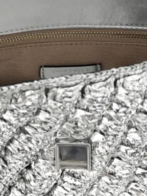 'Kira' small shoulder bag 100% nylon TORY BURCH Silver