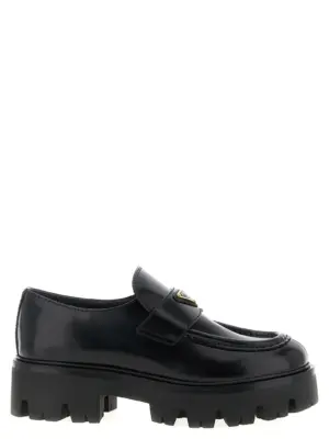 Brushed leather loafers PRADA Black