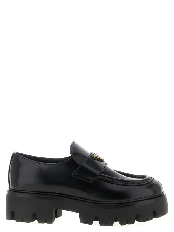 Brushed leather loafers PRADA Black