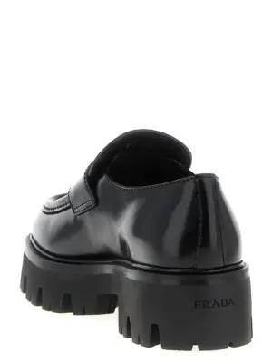 Brushed leather loafers Woman PRADA Black