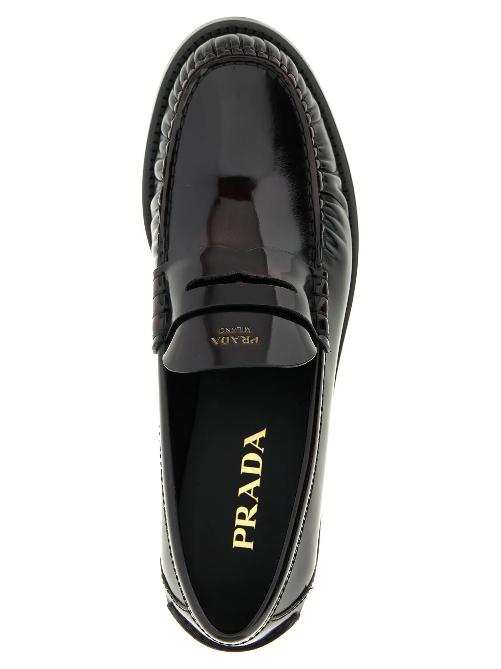 Лофери Brushed leather Prada Бордові 4 Brushed leather loafers 100% calfskin leather (Bos Taurus) PRADA Bordeaux