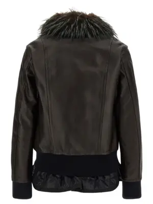 2 in 1 leather jacket Woman SACAI Brown