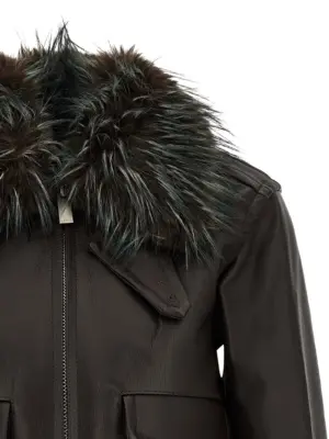 2 in 1 leather jacket 100% leather SACAI Brown