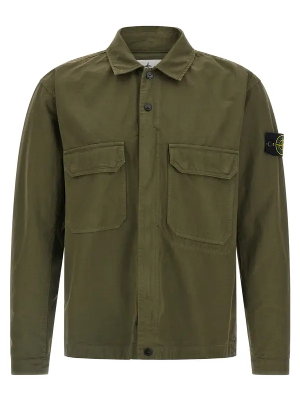 Raw cotton overshirt STONE ISLAND Green
