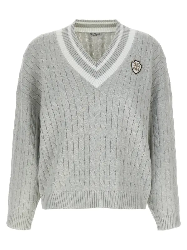 Cotton cable knit sweater BRUNELLO CUCINELLI Gray