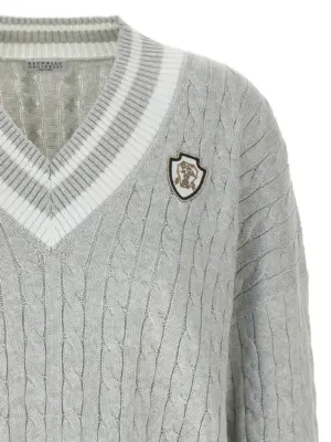 Cotton cable knit sweater Woman BRUNELLO CUCINELLI Gray
