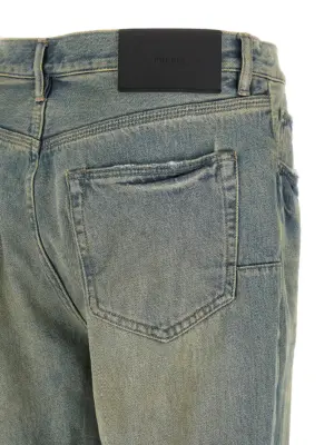 'P026 Dirty Fade Rip Boot' jeans 100% cotton PURPLE Light Blue