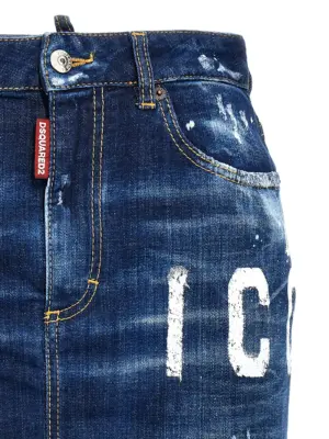 'Icon Spray' denim skirt Woman DSQUARED2 Blue