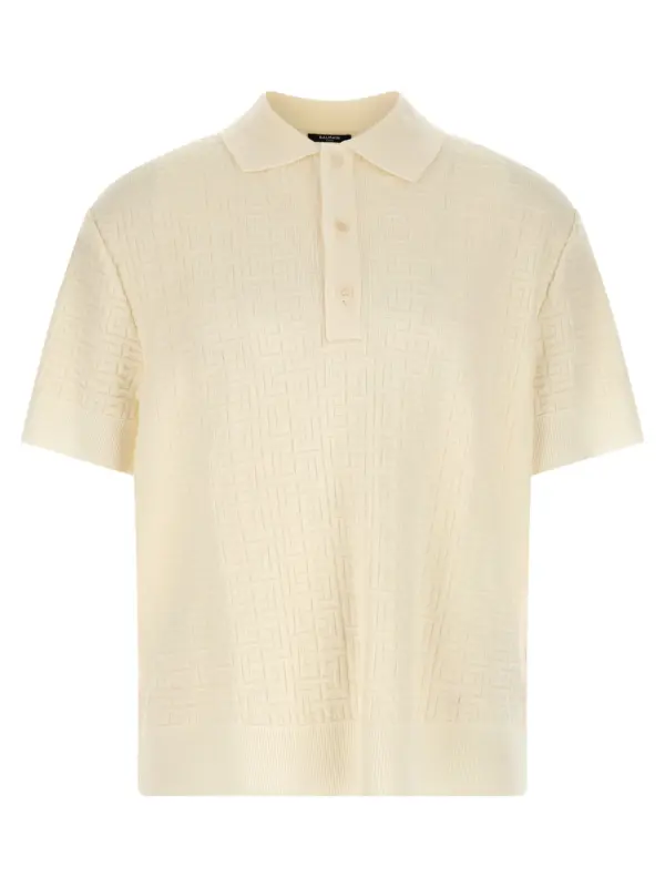 Monogram jacquard polo shirt BALMAIN White