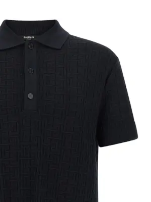 'Monogram' knit polo shirt Man BALMAIN Blue