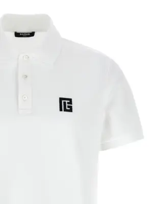 Embroidery polo shirt Man BALMAIN White/Black