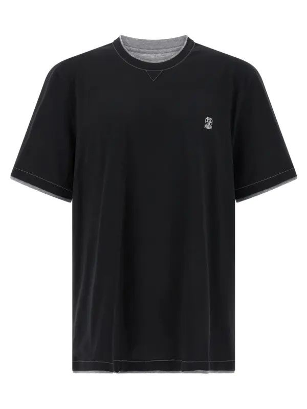 Double layer t-shirt BRUNELLO CUCINELLI Black